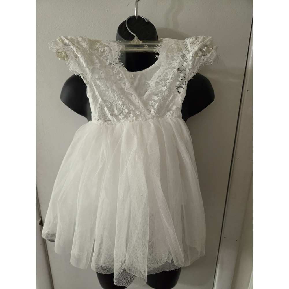 2 Bunnies Formal White Paisley Lace Tulle Dress 12 Months Wedding Baptism